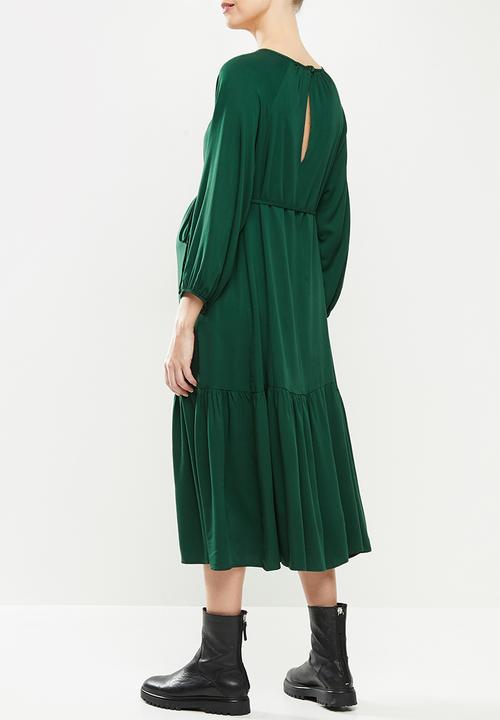 Superbalist - Belted tiered midi dress - bottle green