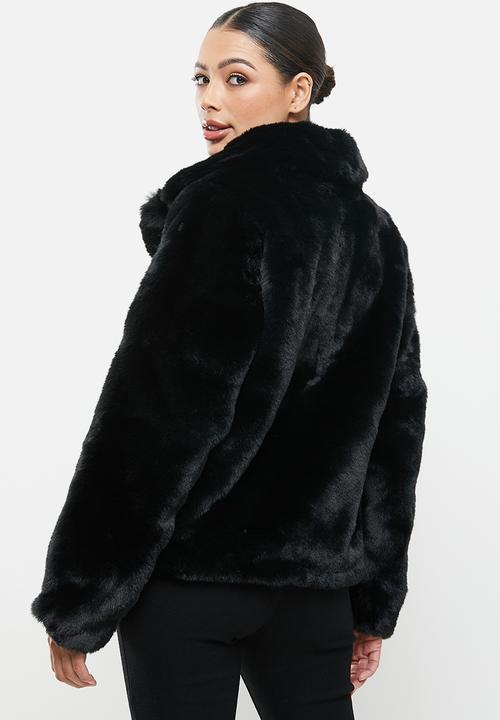 Missguided - Short collar fur coat -  black