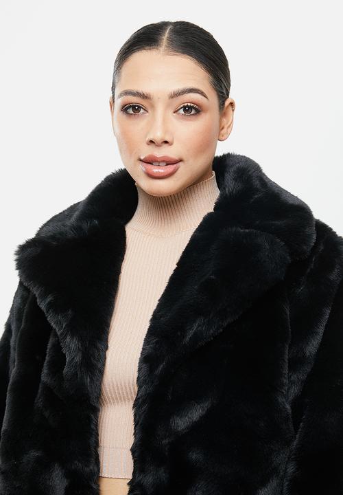 Missguided - Short collar fur coat -  black