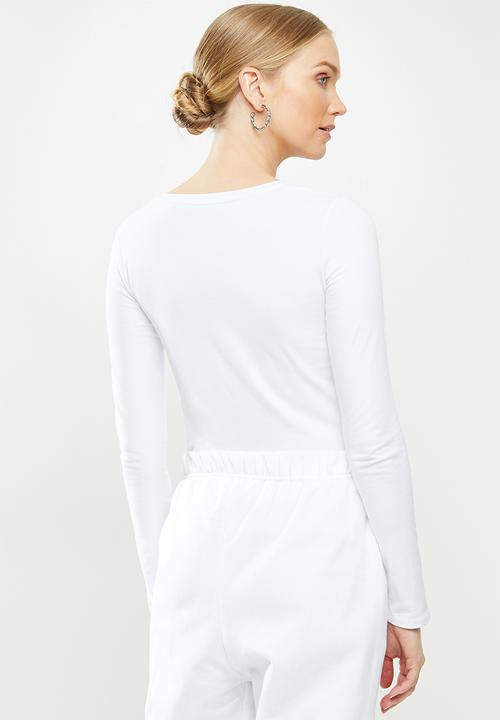 GUESS - Long sleeve contrast bling logo r3 tee - white