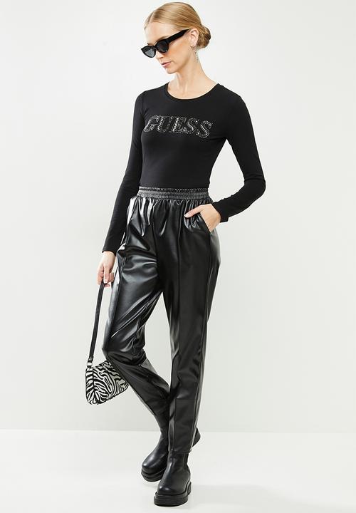 GUESS - Long sleeve contrast bling logo r3 tee - black