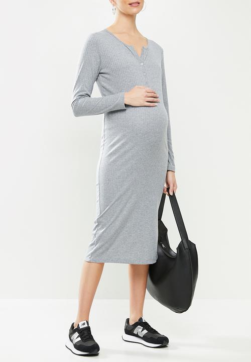 Superbalist - Long sleeve henley column dress - grey melange