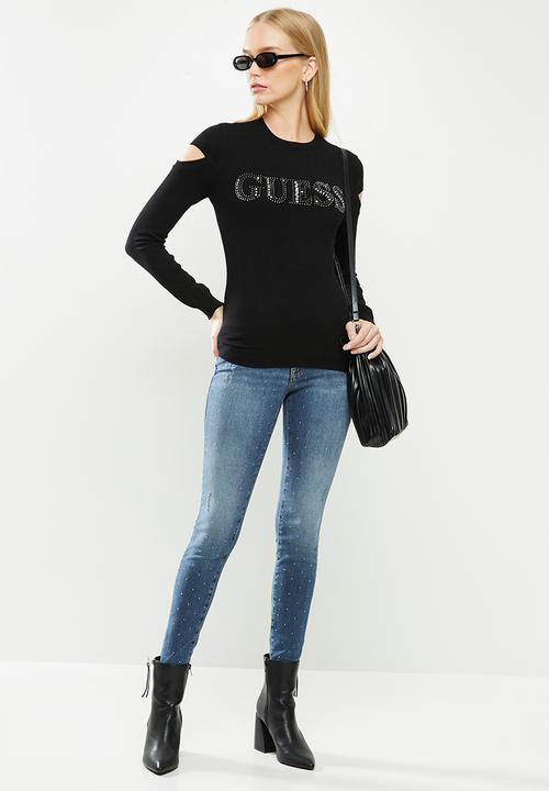GUESS - Long sleeve holly baroque logo sweater - black