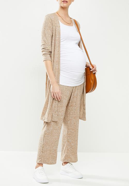 Superbalist - High waist rib wide leg - oatmeal melange
