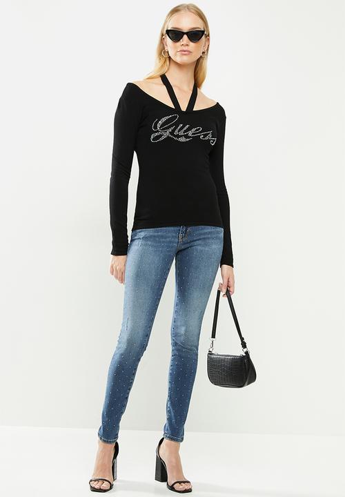 GUESS - Bling stud low rise skinny - mid blue 