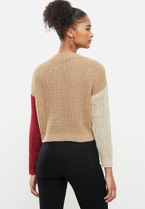 Blake - Oversized pullover - tan & red 