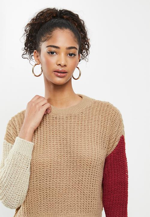 Blake - Oversized pullover - tan & red 