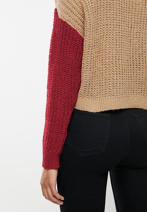 Blake - Oversized pullover - tan & red 