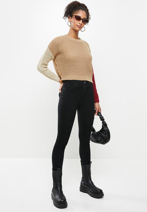 Blake - Oversized pullover - tan & red 