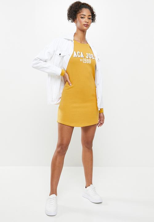 Aca Joe - Basic crew terry dress - mustard