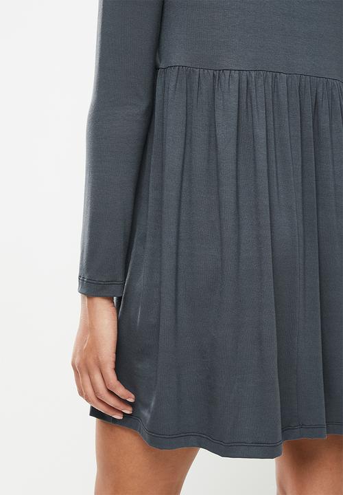 Blake - Long sleeve babydoll mini dress with turtleneck-flat charcoal
