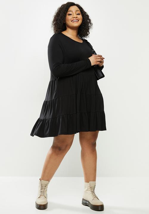 Blake - Tiered long sleeve mini dress- black