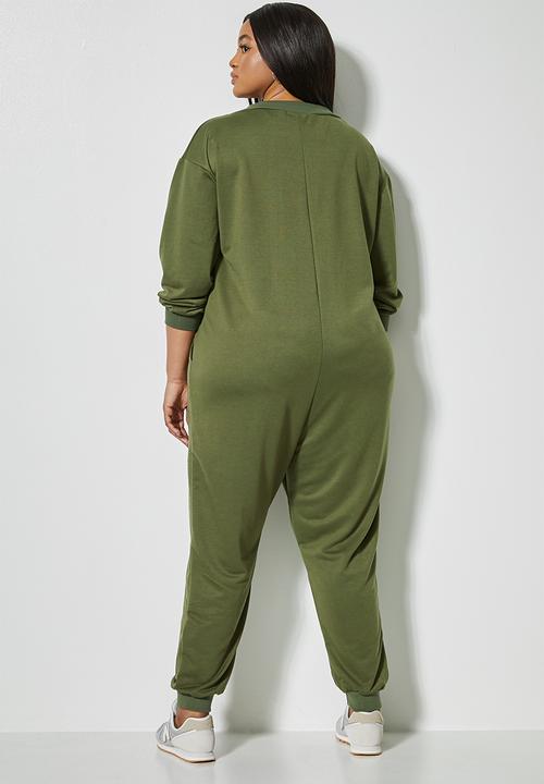 Superbalist - Long sleeve fleece easy fit jumpsuit - khaki