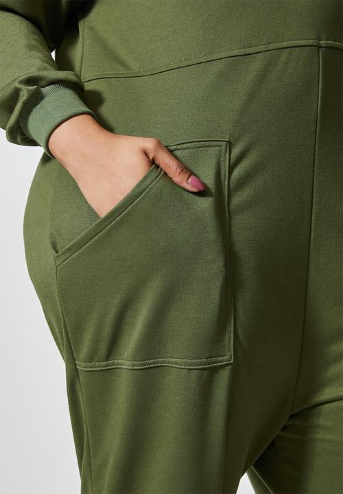 Superbalist - Long sleeve fleece easy fit jumpsuit - khaki