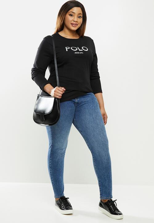 POLO - Plus  relaxed long sleeve mirror tee - black