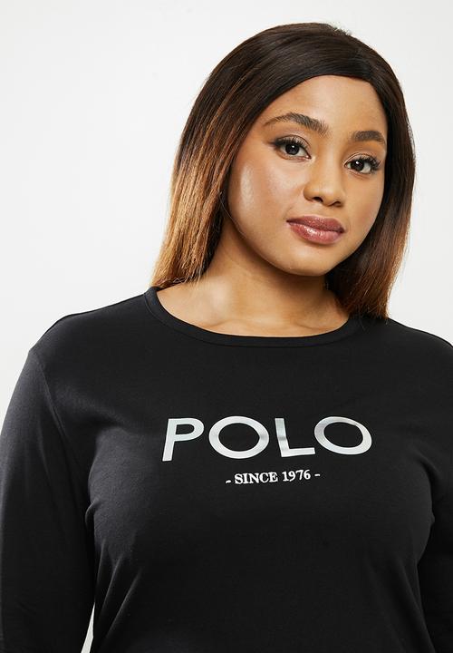 POLO - Plus  relaxed long sleeve mirror tee - black