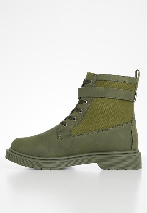 Seduction - Buckle lace up hiking boot - olive