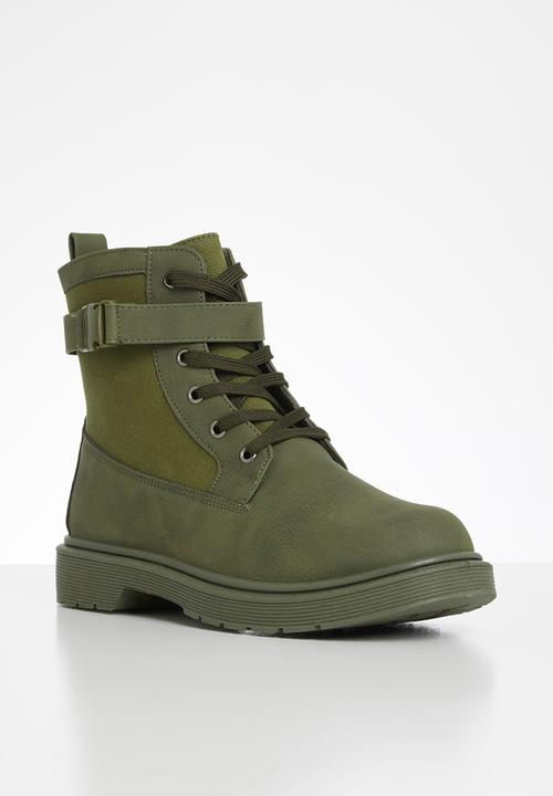 Seduction - Buckle lace up hiking boot - olive