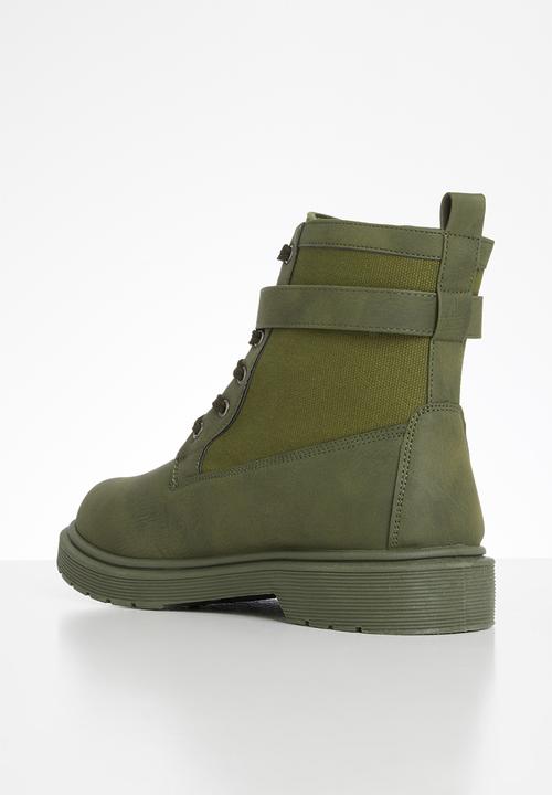 Seduction - Buckle lace up hiking boot - olive
