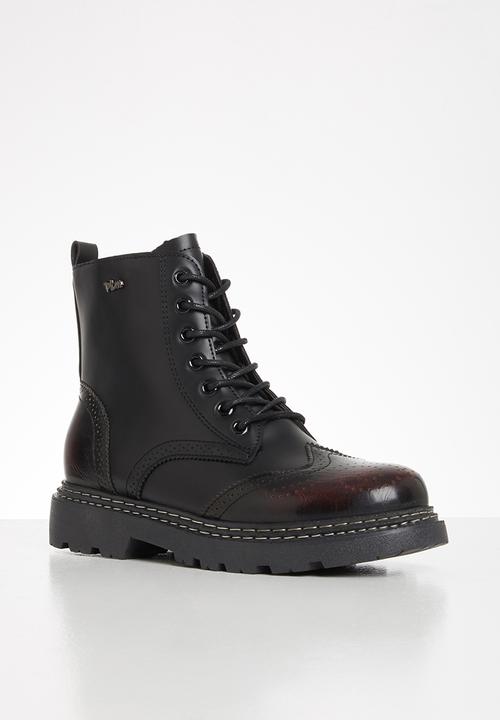 Plum - Volt lace up chunky boot - burgundy & black 
