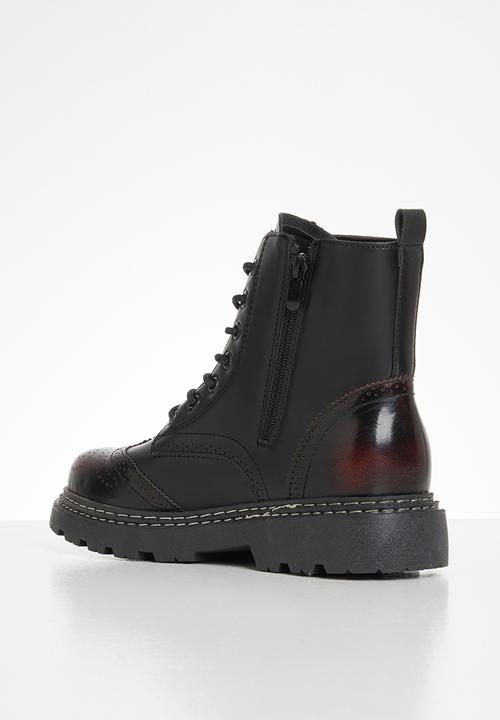 Plum - Volt lace up chunky boot - burgundy & black 