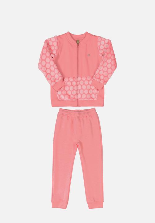 UP Baby - Girls polka dot sweat top & sweatpants set - pink