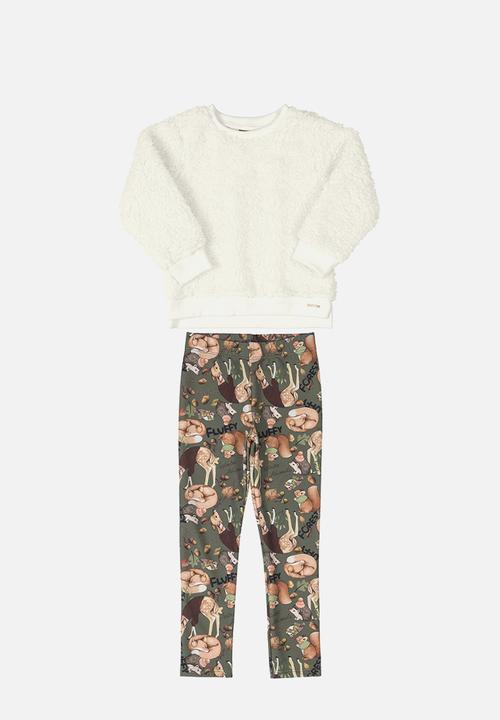UP Baby - Girls faux fur sweatshirt & pants set - off white