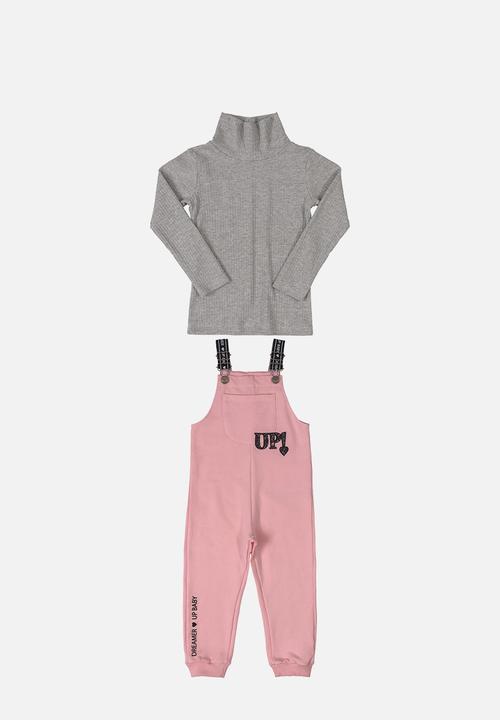 UP Baby - Girls dungaree & jersey set - pink