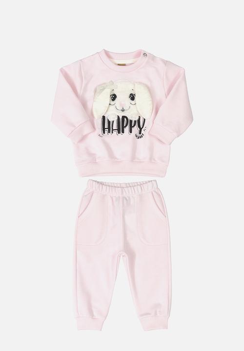 UP Baby - Girls printed sweatshirts & pants set - pink