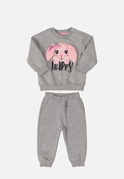 UP Baby - Girls printed sweatshirts & pants set - grey