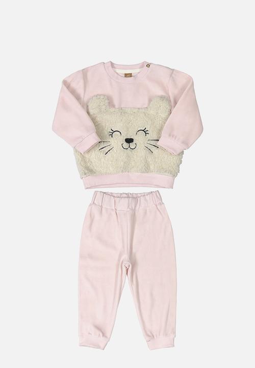 UP Baby - Girls plush top and pants set - light pink