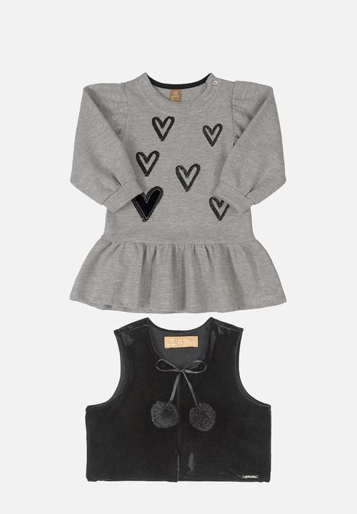 UP Baby - Girls sleeveless jacket & dress set - grey & black