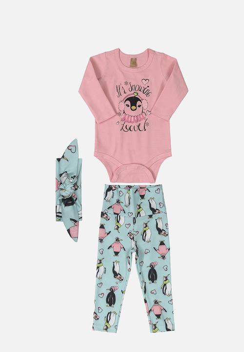 UP Baby - Girls tee, pants & headband set - pink
