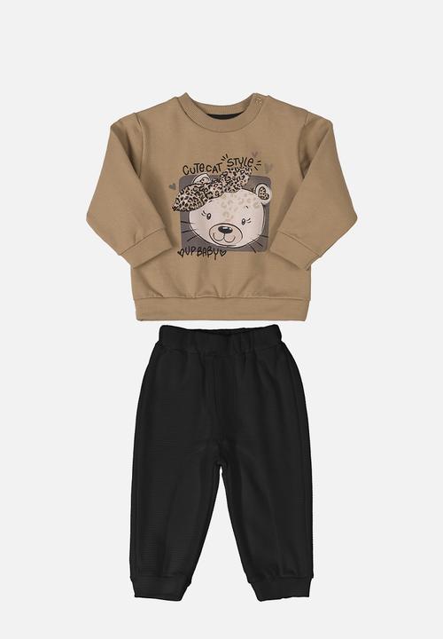 UP Baby - Girls sweatshirt and ribbed pants set - light brown