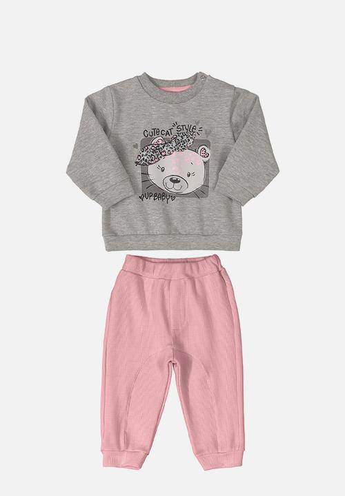 UP Baby - Girls sweatshirt and ribbed pants set - grey