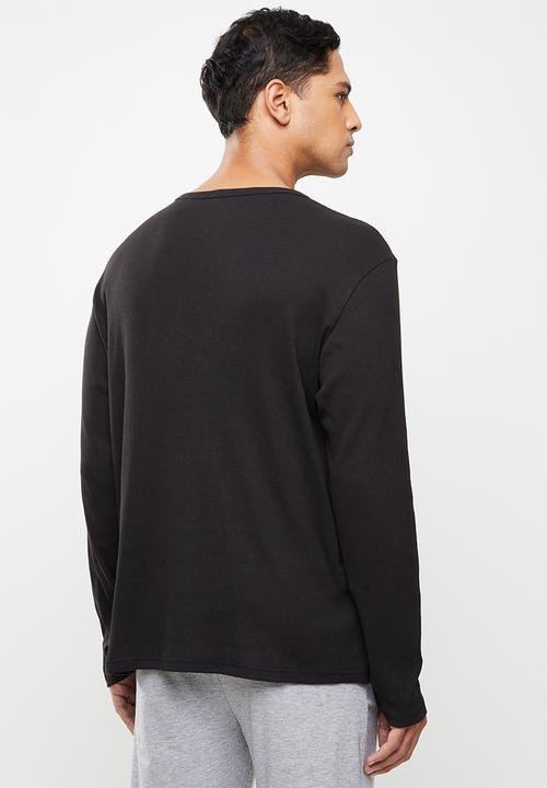 Superbalist - 2-pack premium ribbed long sleeve henley sleep top - black