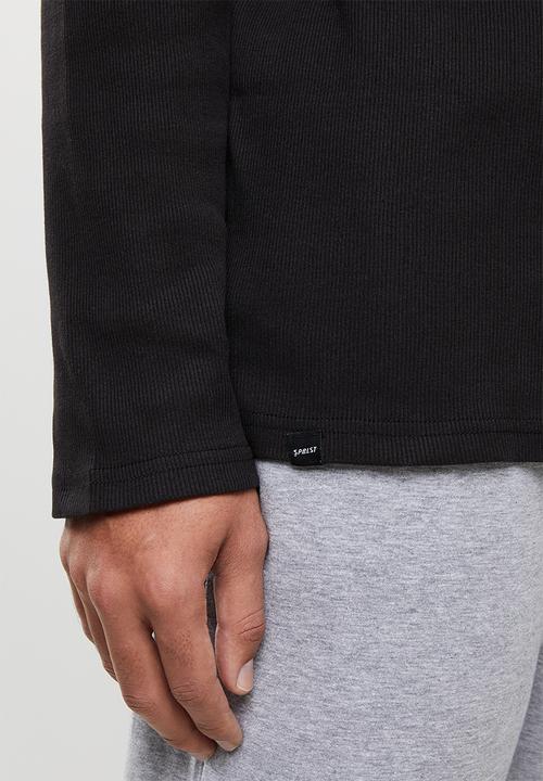 Superbalist - 2-pack premium ribbed long sleeve henley sleep top - black
