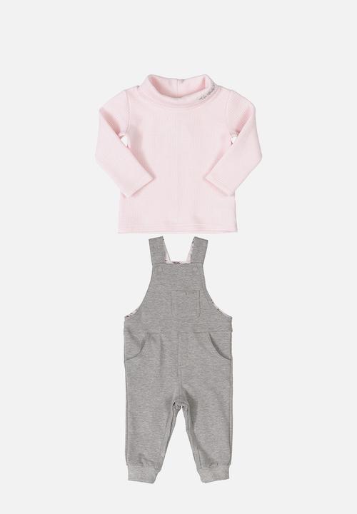 UP Baby - Girls dungaree & ribbed top set - grey