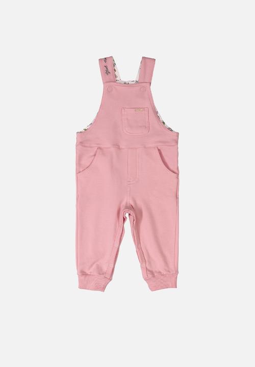 UP Baby - Girls dungaree & ribbed top set - pink