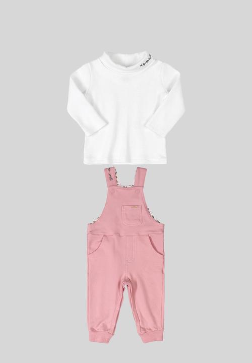 UP Baby - Girls dungaree & ribbed top set - pink