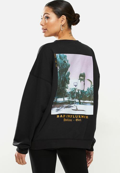 Missguided - Bad influence graphic sweatshirt - black