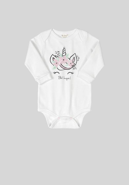UP Baby - Girls bodysuit, printed pants & beanie set - white