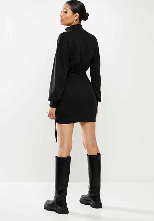 Missguided - High neck ruched sweater dress - black