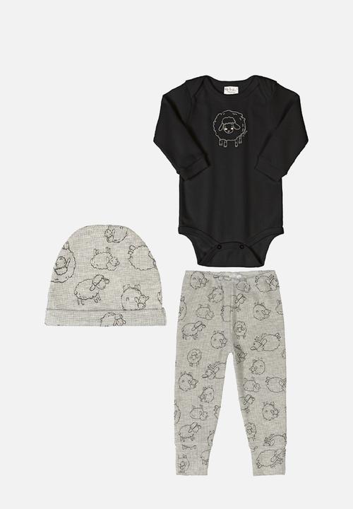 UP Baby - Baby boys ribbed bodysuit, pants & beanie set - black