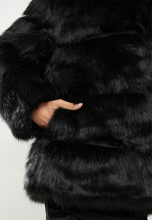 Missguided - Stand collar pelted faux fur coat - black