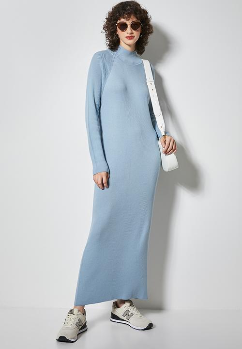 Superbalist - Organic cotton poloneck knitwear dress - light blue