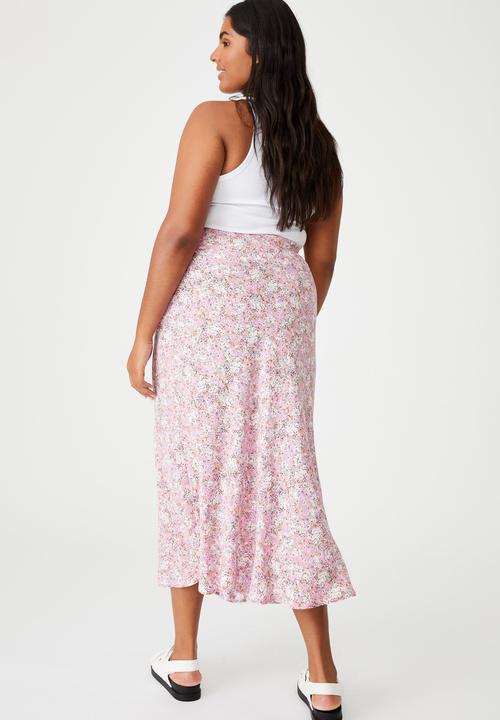 Cotton On - Curve all day slip skirt - diane floral pink cherry blossom