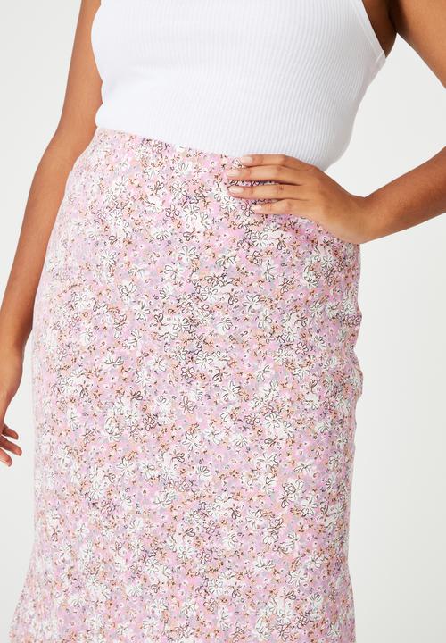 Cotton On - Curve all day slip skirt - diane floral pink cherry blossom