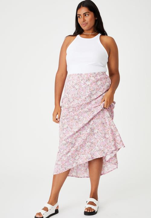 Cotton On - Curve all day slip skirt - diane floral pink cherry blossom