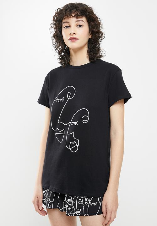 Superbalist - Sleep tee & shorts - black & white